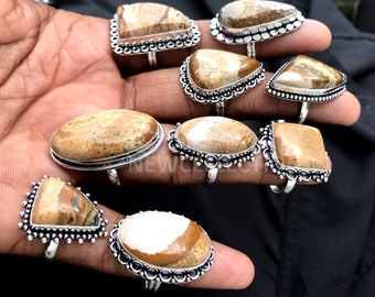 Picture Jasper Ring, Silver Overlay, Ethnic Chunky Ring