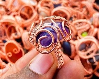 Crystal Wire Wrapped Ring, Copper Ring, Gemstone Ring, Wedding
