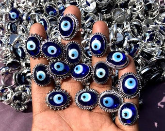 Women Evil Eye Crystal Rings, Silver Overlay Handmade Rings, Women Gemstone Ring, Boho Rings, Hippie Rings, Birthstone Crystal Ring Jewelry