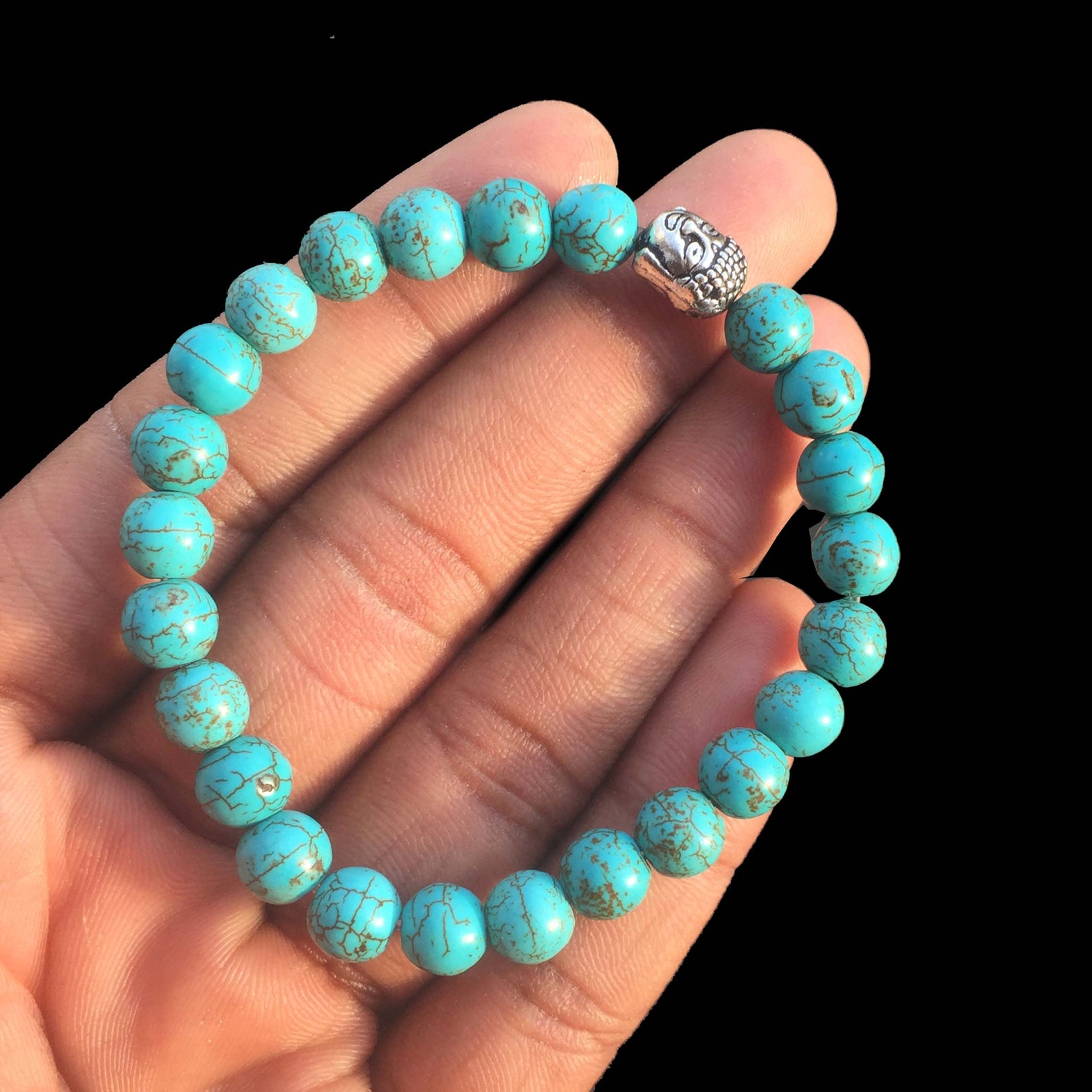 Genuine Blue Turquoise 8mm Beaded Bracelet for Men Women Etsy