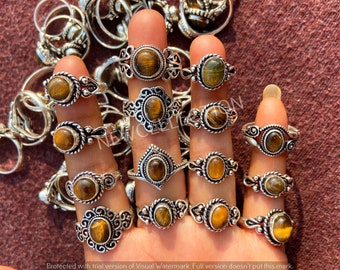 Handmade Tiger Eye Gemstone Ring, Silver Overlay, Bohemian Jewelry