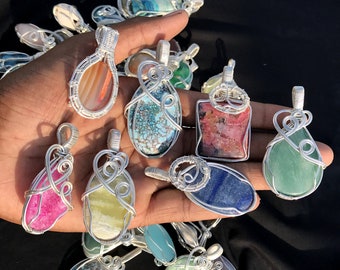 Handmade Multi Gemstone Silver Wire Wrapped Pendant