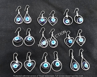 Evil Eye Crystal Necklace Pendants Silver Overlay Evil Eye Hook Earrings, Handmade Earrings, Boho Earrings, Protection Earrings Jewelry