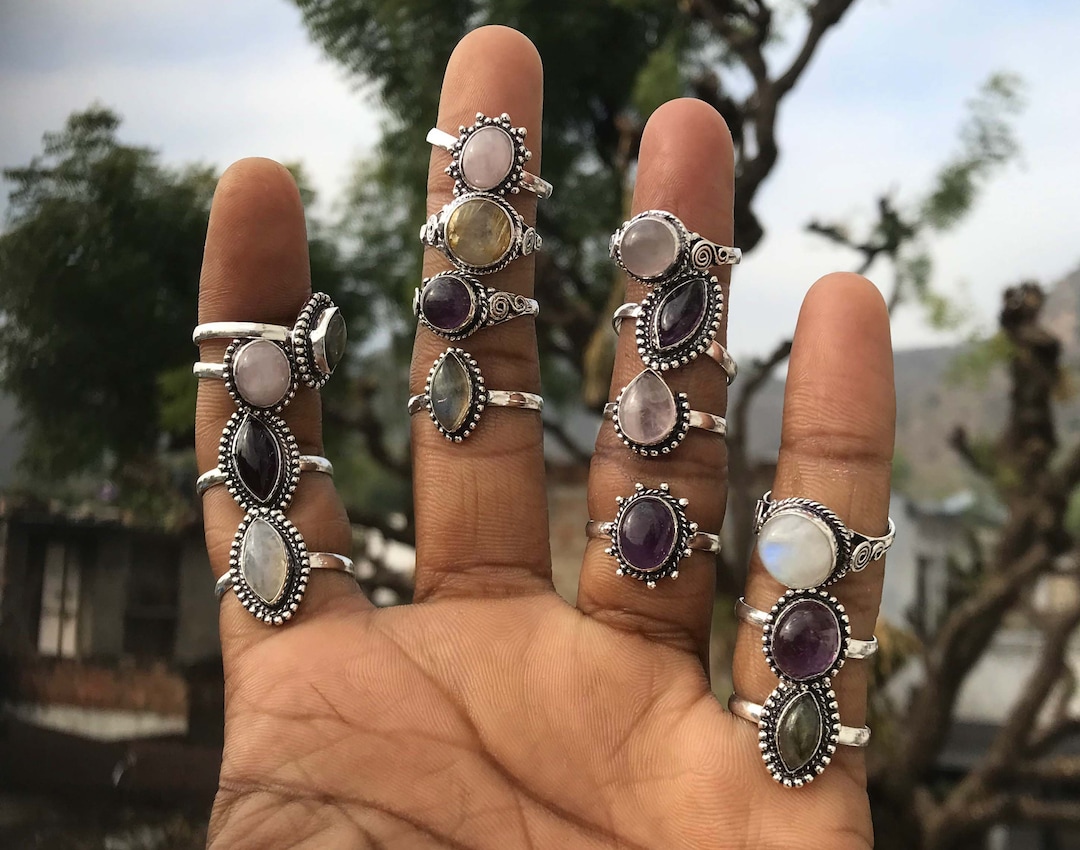 Natural Small Crystal Ring Silver Overlay Ring Natural Gemstone Ring Handmade Ring Mix Shape Mix Size Ring Women Ring Jewelry Etsy