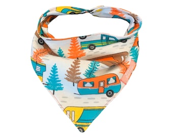 Happy Camper Dog Bandana – Snap-On, No-Tie RV Camping Neckwear