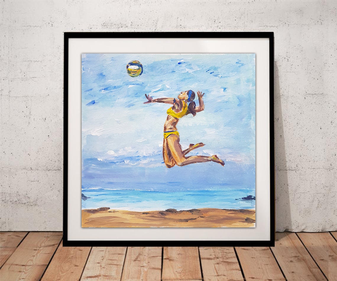 Beach Volleyball Volleyball girl Original Painting 8x8 Etsy