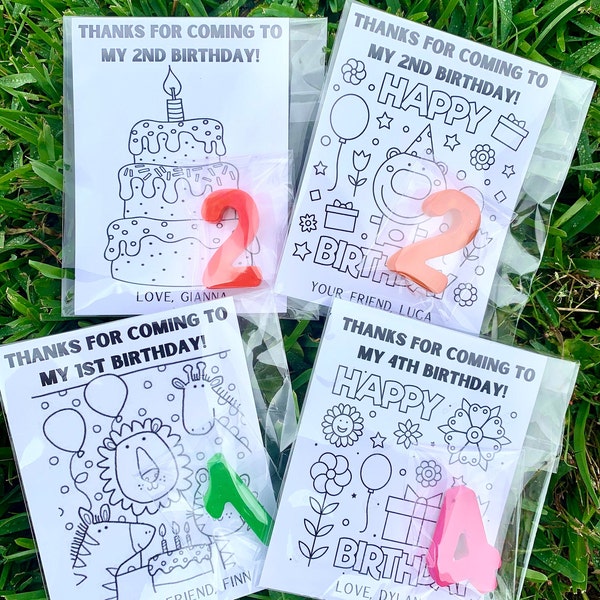 Personalized BIRTHDAY Party Favors for Kids, Gifts for Kids, Crayon Numbers, Personalized Coloring Page, Goodie Bags, Classroom Party Favor