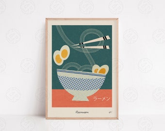 The Ramen Print - Positive Wall Art, Ramen Poster, Food Print, Modern Kitchen Decor, Illustration, Japanese Food, Bar Art, Retro Wall Art.