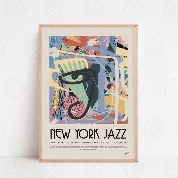 L’affiche de jazz de New York, l’impression musicale, l’affiche musicale, l’art de la cuisine, le mélomane, l’affiche des paroles, l’art mural, la décoration intérieure, le milieu du siècle moderne