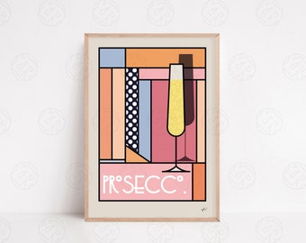 Prosecco Print - Positive Wall Art, Cocktail Poster, Living Room Wall Art, Kitchen Art, Housewarming Gift, Pop Art Print, Bar Art