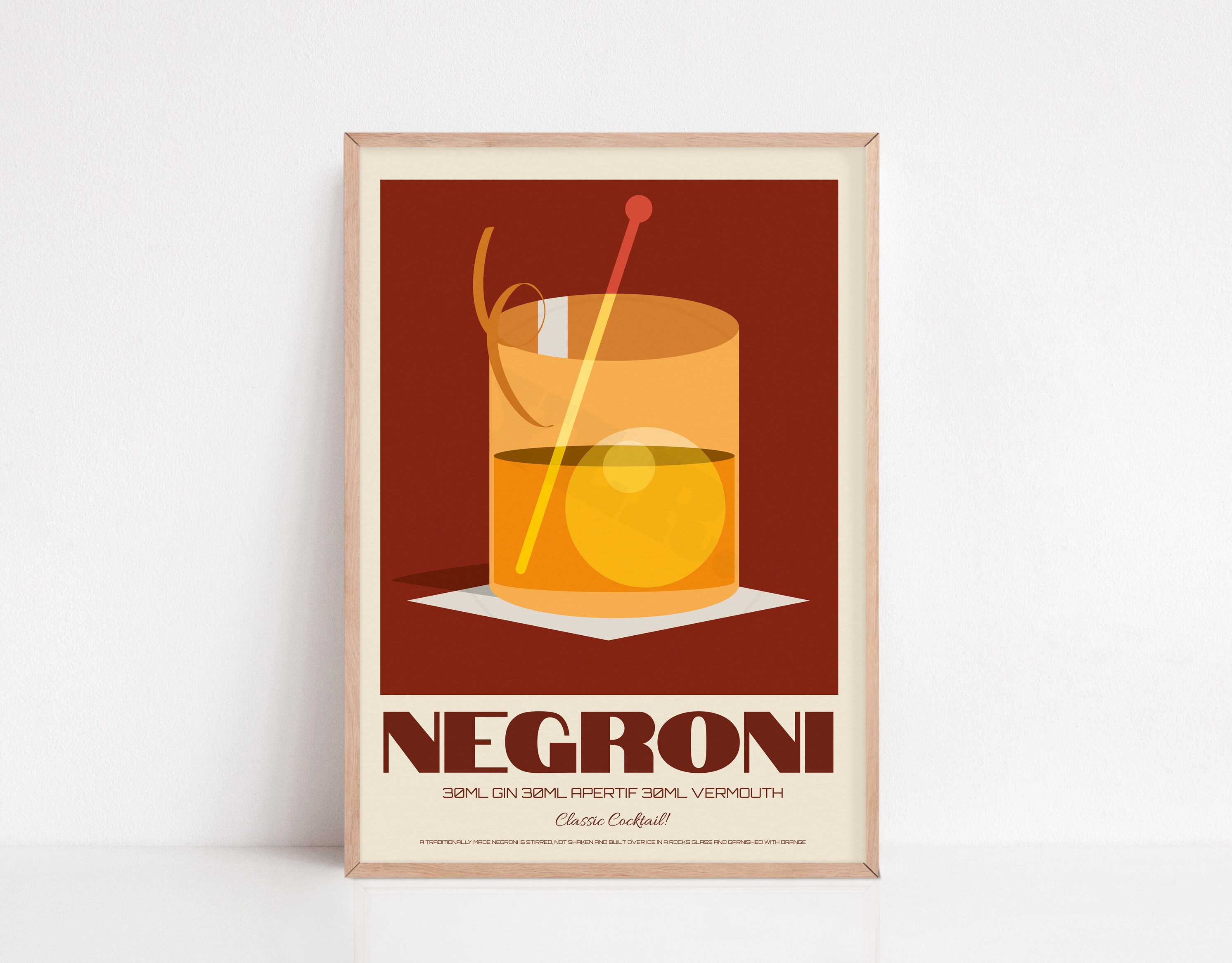 The Negroni Print Positive Wall Art Cocktail Poster Living | Etsy