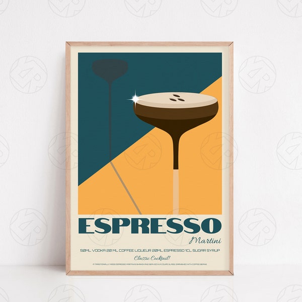 The Espresso Martini Print - Positive Wall Art, Cocktail Poster, Kitchen Art, Bar Art, Negroni Poster, Housewarming Gift, Pop Art Print