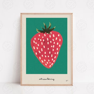 The Strawberries Poster, Flower Print, Travel Poster, Kitchen Art, Music Lover, Wall Art, Home Decor, Mid Century Modern, Fruit