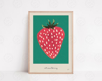 The Strawberries Poster, Flower Print, Travel Poster, Kitchen Art, Music Lover, Wall Art, Home Decor, Mid Century Modern, Fruit