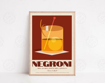 The Negroni Print - Positive Wall Art, Cocktail Poster, Living Room Wall Art, Kitchen Art, Housewarming Gift, Pop Art Print, Bar Art