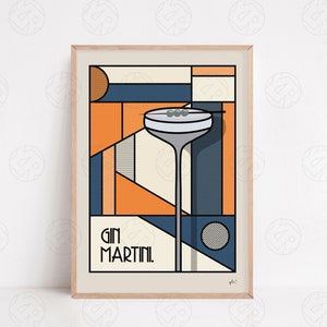 The Gin Martini Print - Food Print, Cocktail Poster, Kitchen Art, Bar Art, Negroni Poster, Housewarming Gift, Retro Pop Art, Birthday