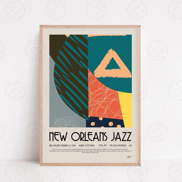 The New Orleans  Jazz Poster, Music Print, Music Poster, Kitchen Art, Music Lover, Lyrics Poster, Wall Art, Home Decor, Mid Century Modern