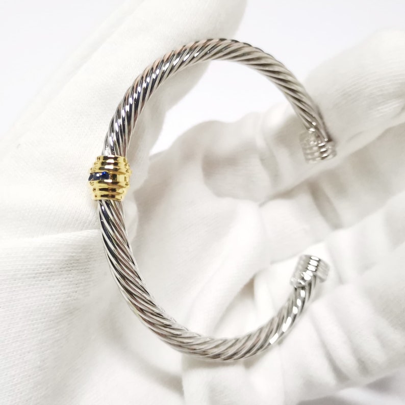 Classic david yurman 5mm single station cable bangle bracelet with blue sapphire