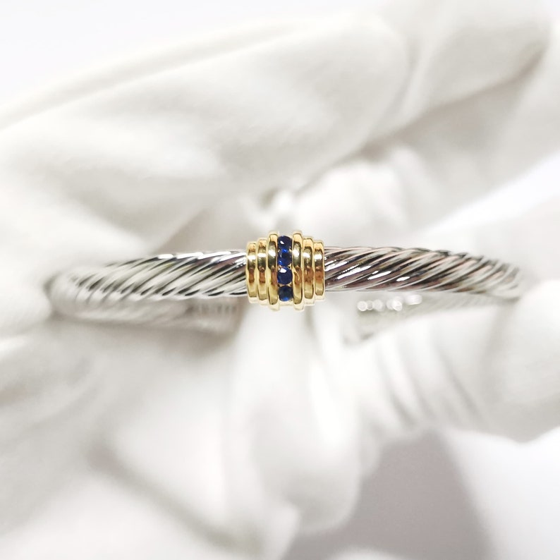 Classic david yurman 5mm single station cable bangle bracelet with blue sapphire