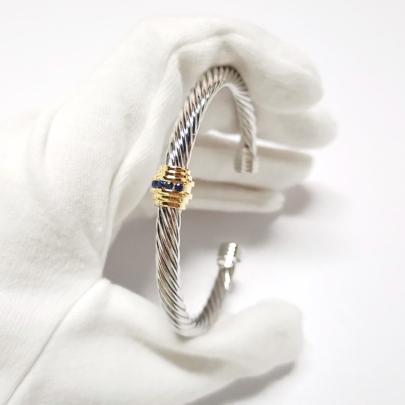 Classic david yurman 5mm single station cable bangle bracelet with blue sapphire