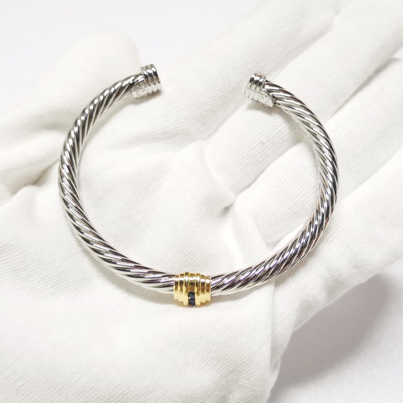 Classic david yurman 5mm single station cable bangle bracelet with blue sapphire