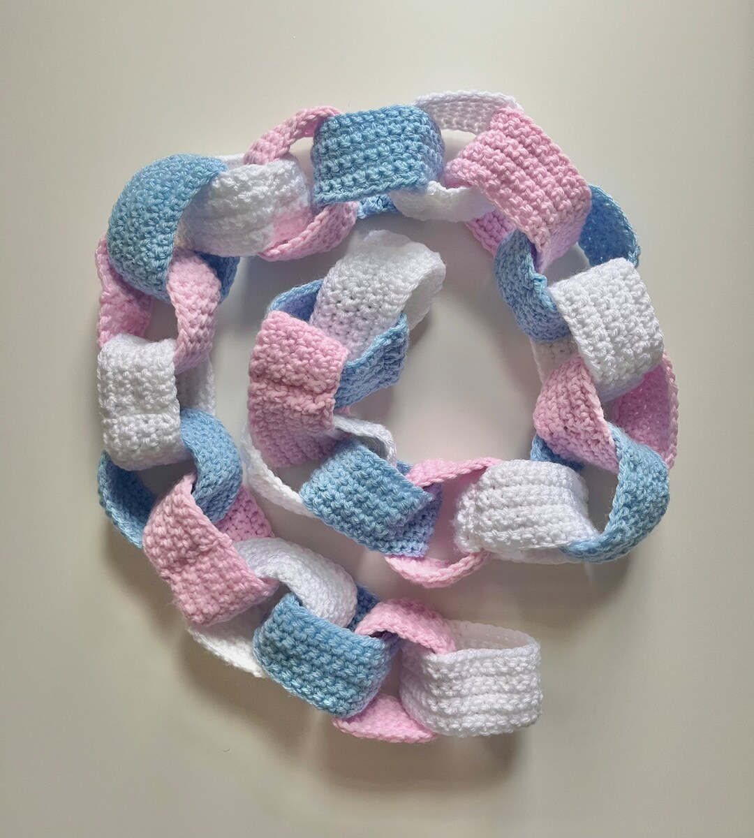 Crochet Chain | Crochet Paper Chain Decoration | Pink Blue White Gender ...