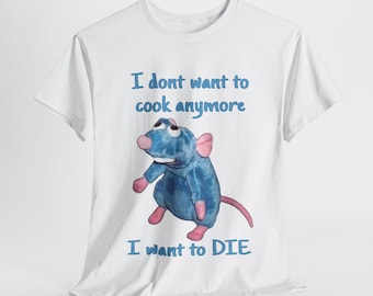 Camiseta unisex con meme de rata, camiseta sobre salud mental y depresión, camiseta vintage divertida, Remy Rat I Don't Want To Cook Anymore, regalo para amantes de las ratas