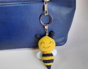 Mini Bee keychain  Crochet bumblebee  Summer Bumblebee Bumblebee keyring Keychain for bags with a hook Symbol of the Ukrainian people