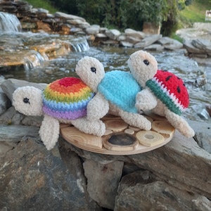 Cute plush knitted turtle, Soft plush turtle, Cuddly crochet turtle, Watermelon turtle toy, Rainbow turtle toy, Custom plush soft turtle