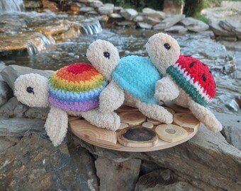 Cute plush knitted turtle, Soft plush turtle, Cuddly crochet turtle, Watermelon turtle toy, Rainbow turtle toy, Custom plush soft turtle