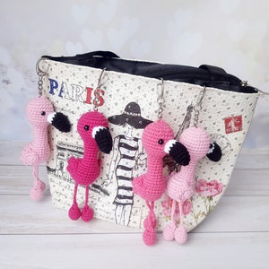 Pink flamingo bag charm, Crocheted bird bag Charm, Crochet bag Decor, Mothers Day Gift, Gift for Bird Lover, Pink flamingo keychain