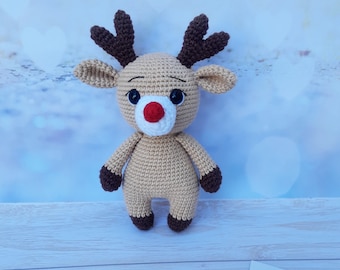 Crochet deer toy, beige amigurumi deer, Christmas cute deer
