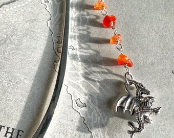Dragon Bookmark | Crystal Bookmark Hook, Personalized Bookmarks, Goth Fantasy Book Nook Custom Gifts for Reader, Mystical Bookmark Gemstone
