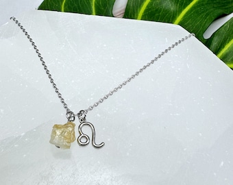 Leo Crystal Necklace | Zodiac Sign Necklace Dainty, Leo Necklace Tiny Charm, Raw Crystal Citrine, Zodiac Crystals, Zodiac Gift Leo Jewelry