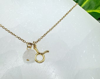 Taurus Necklace | Taurus Gift for Her, Raw Crystal Necklace Dainty, Zodiac Necklace Charm, May Birthday Gift,  Raw Gemstone Necklace