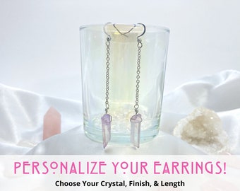 Raw Crystal Earrings Dangle | Raw Crystal Earrings, Stone Earrings Dangle, Quartz Crystal Dangle Chain Earrings, Crystal Chain Earrings