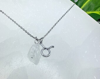 Zodiac Sign Necklace, Taurus Necklace, Raw Crystal Zodiac Necklace, Zodiac Crystals, Zodiac Sign Gift, Taurus Gifts, Taurus Jewelry