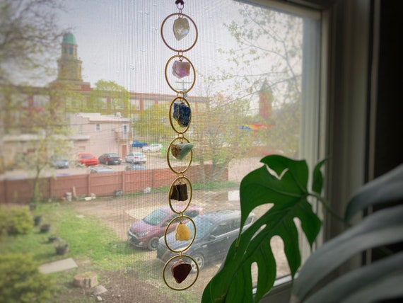 7 Chakra Wall Hanging | Crystal Hanging Decor, Crystal Suncatcher, Meditation Decor, Spiritual Wall Art, Raw Crystal Gifts, Hippe Room Decor
