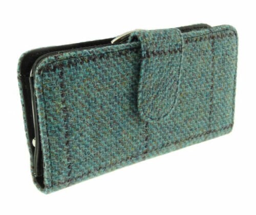 Harris Tweed /'Iona/' Long Clasp Purse in Turquoise Step Weave Check LB2001-COL55