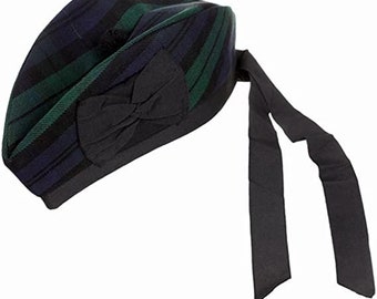 Scottish Piper Black Watch Glengarry Cap With Red Pompom