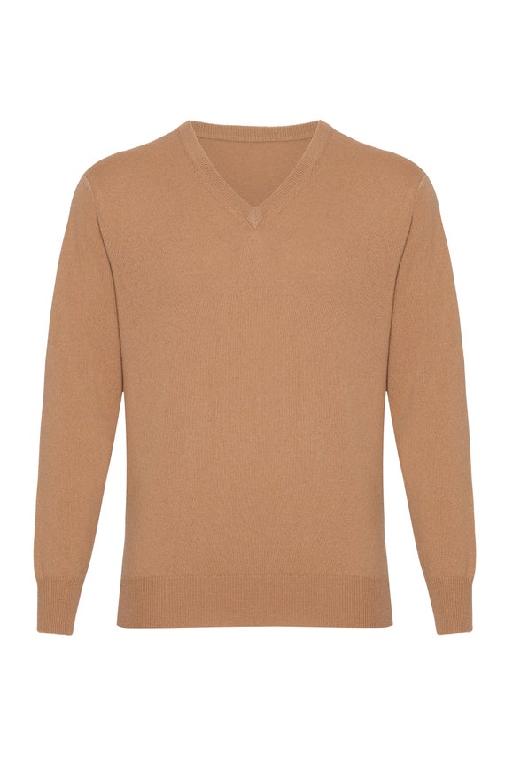 Cashmere V Neck Jumper Camel Brand New 