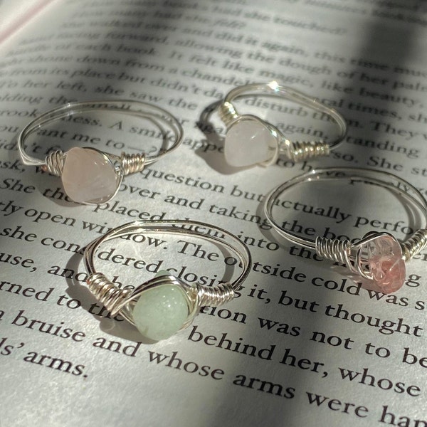 silver wire wrapped rings // crystal wire rings // wire wrapped gemstone rings