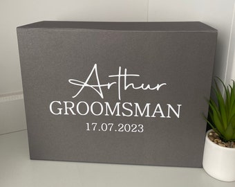 Personalised Wedding Groomsman Magnetic Gift Box, Name, Kraft, Black, Grey & White Luxury Gift Box Personalised Father Of The Bride Groom