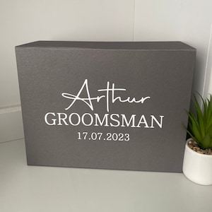 Personalised Wedding Groomsman Magnetic Gift Box, Name, Kraft, Black, Grey & White Luxury Gift Box Personalised Father Of The Bride Groom