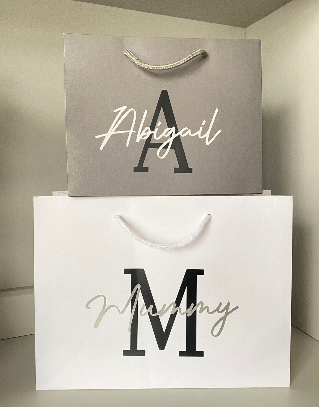 Personalised Gift Bag, Name and Big Letter Gift Bags, Kraft, Black, Grey & White Luxury Gift Bag