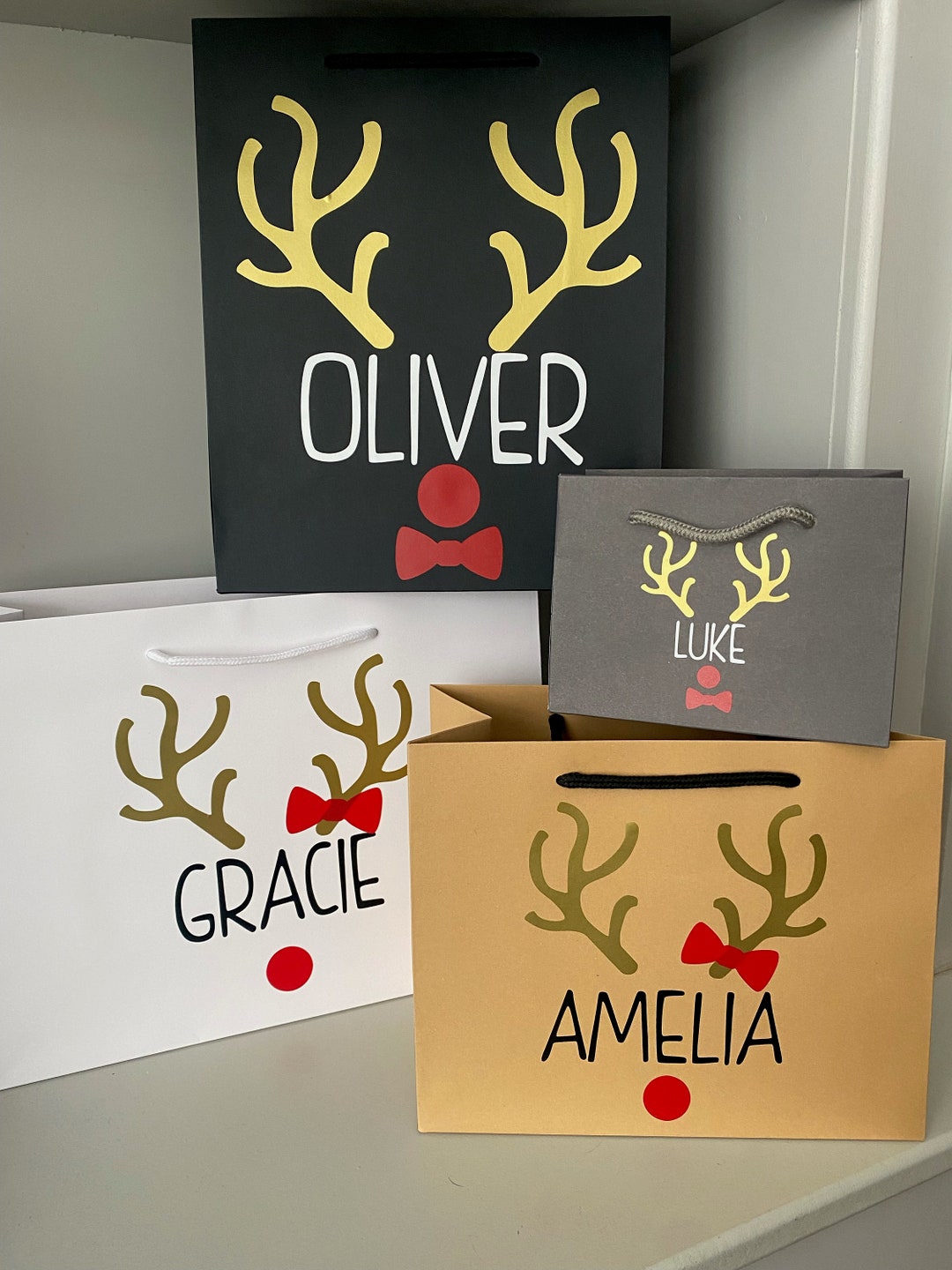 Personalised Christmas Gift Bag Reindeer Gift Bags Kraft Etsy UK