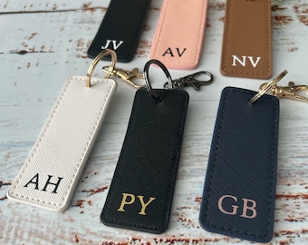 PERSONALISED KEYRING, monogrammed key ring, initials, personalised gift, car keychain, faux saffiano leather, gift ideas,Christmas Xmas gift