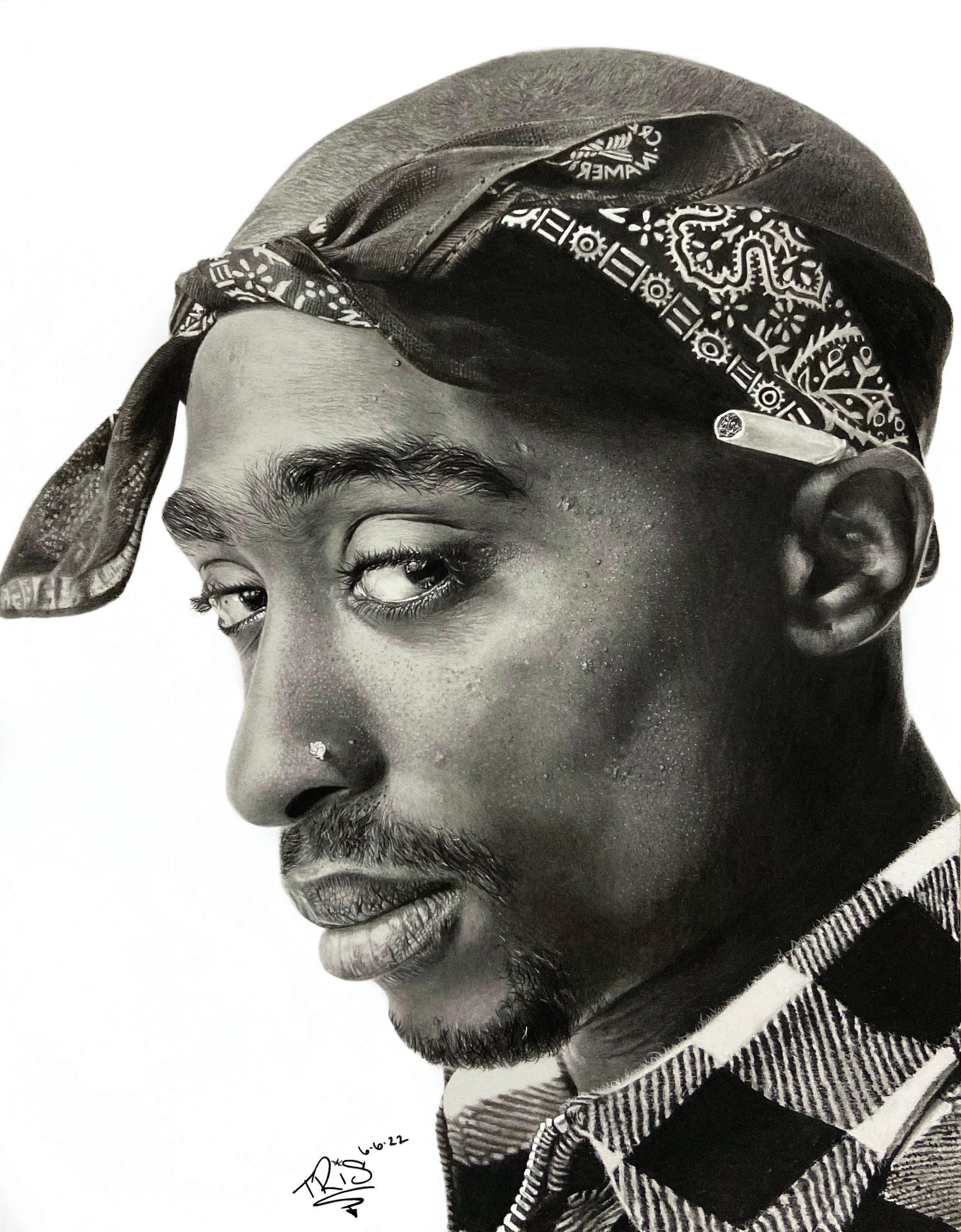 Dibujo de Tupac 2Pac Shakur impresión de póster - Etsy España