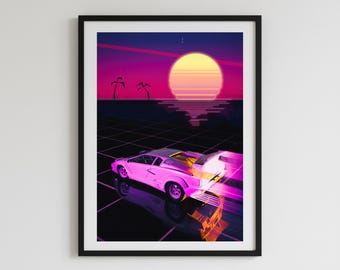 Neon Car Poster, Vaporwave Poster, Retrowave Poster, Car Wall Art