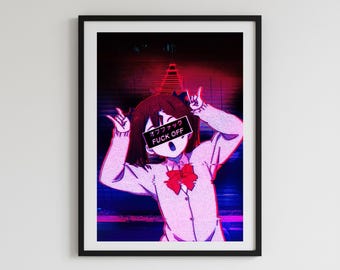 Vaporwave Poster, Anime Girl Poster, Illustration Art, Cyberpunk Art, Neon